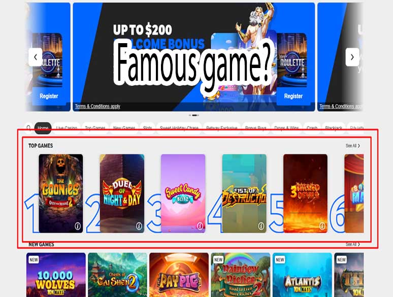 Famous Betway games featuring popular slots, live casino games, and table games